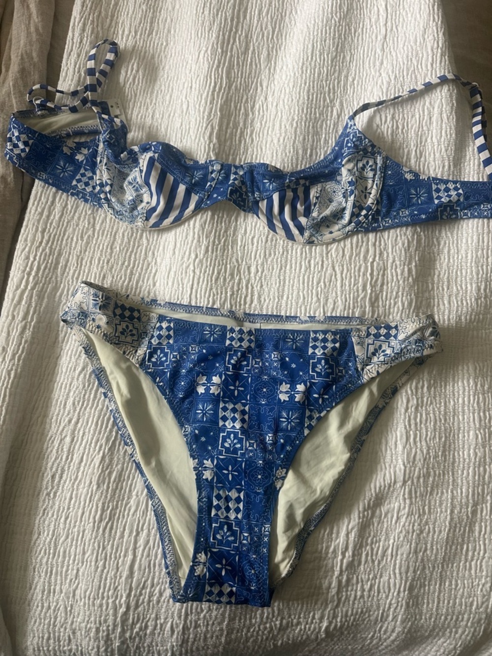 SOLID & STRIPED Blue and White Printed Bikini Set